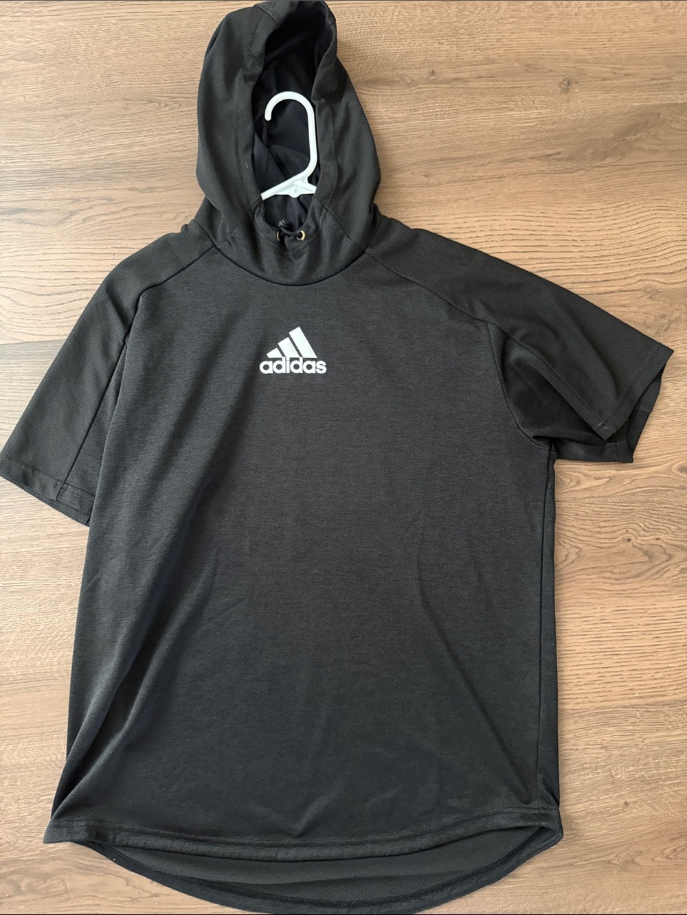 adidas Black Short-Sleeve Hooded Performance Top